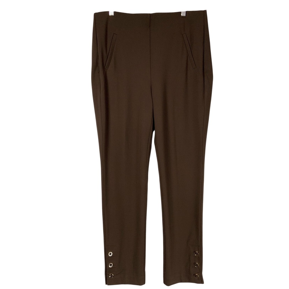Chico's So Slimming Juliet Slim Leg Ankle Pants Brown Button Espresso 10 1.5R